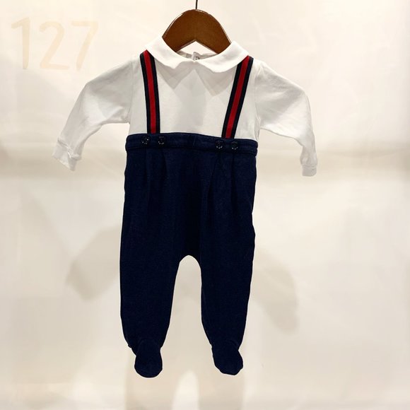 Gucci Other - Gucci Footed Onesie with Contrasting Pants and Printed Suspenders - Size 3/6M
